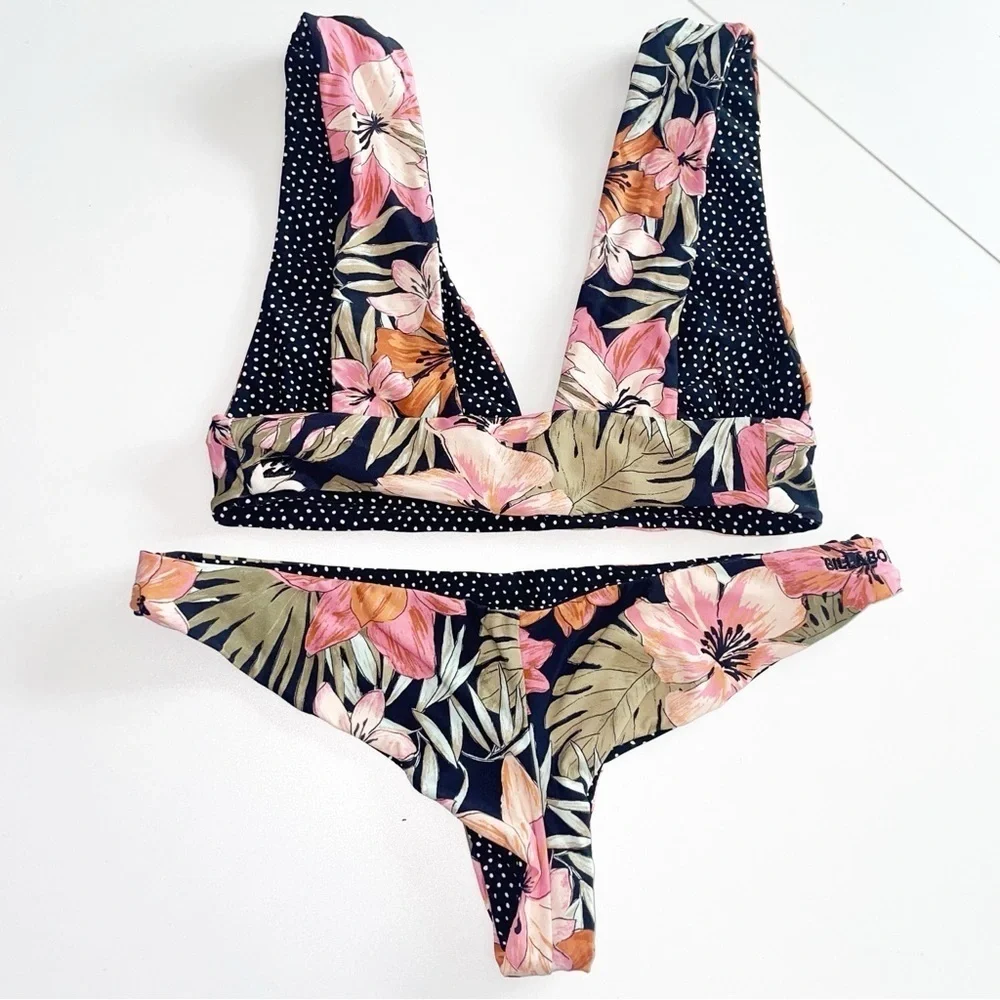 Billabong Reversible Floral Polka Dot Bikini Set